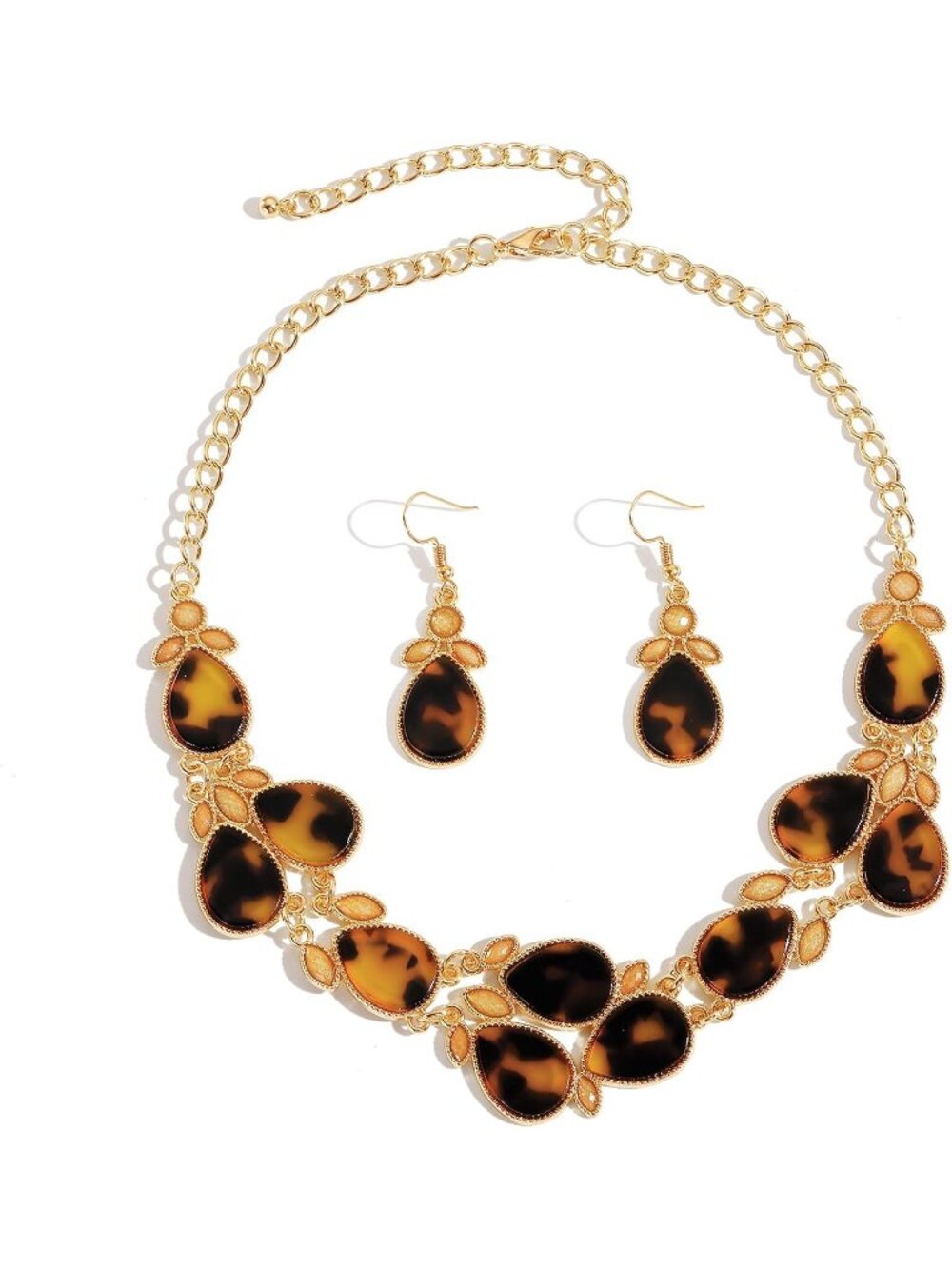 Women's Brown Black Water Drop Collar Necklace Earrings Set Statement Jewelry